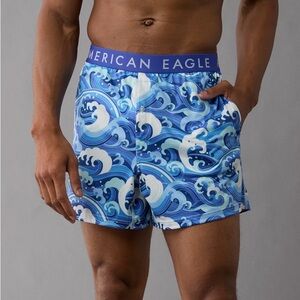 AMERICAN EAGLE 4" Ultra‎ Soft Pocket Boxer. Small. Blue/White wave pattern